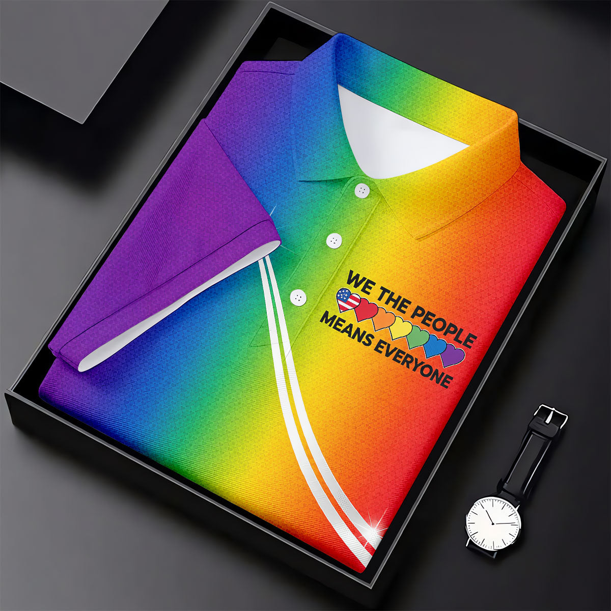 We The People Means Everyone LGBT Rainbow Gradient Ladies Golf Tops, Pride Month Golf Shirt For Women