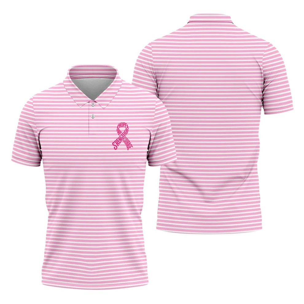 Hope Love Strength Courage Breast Cancer Polo Shirt, Mens Golf Polo, Golf Apparel For Men