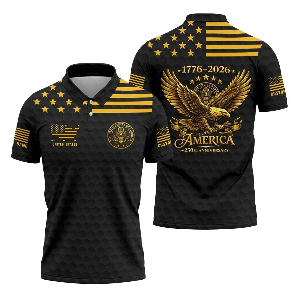 America 250th Anniversary Golf Ball Pattern Patriotic Golf Shirt, 4th Of July Golf Shirts For Men