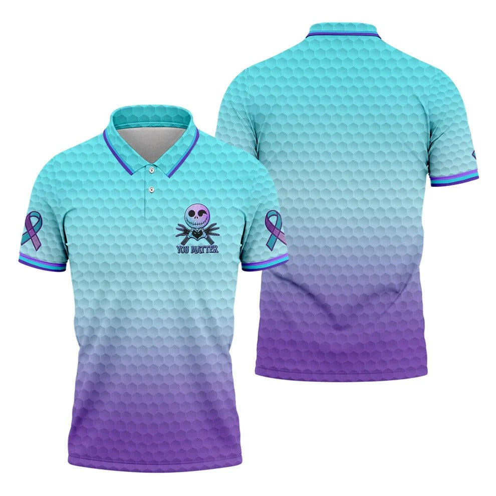 You Matter Suicide Prevention Skeleton Pocket Logo Polo Shirts For Men, Mens Golf Polo