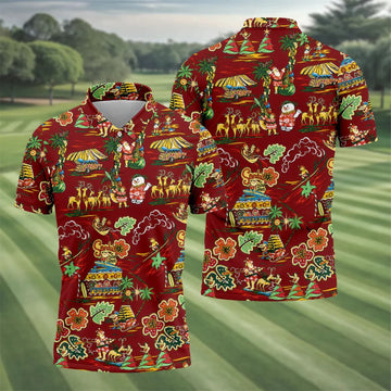 Men's Tropical Santa Surf Shack Golf Shirt, Christmas Golf Shirt, Golf Apparel For Men