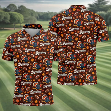 Brown Turkey Football Thanksgiving Golf Shirt, Golf Polo For Men, Golf Gifts For Men