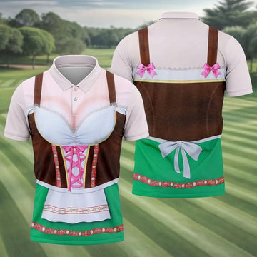 Funny Oktoberfest Dirndl Costume Polo Shirt, Mens Golf Polo, Golf Shirts For Men