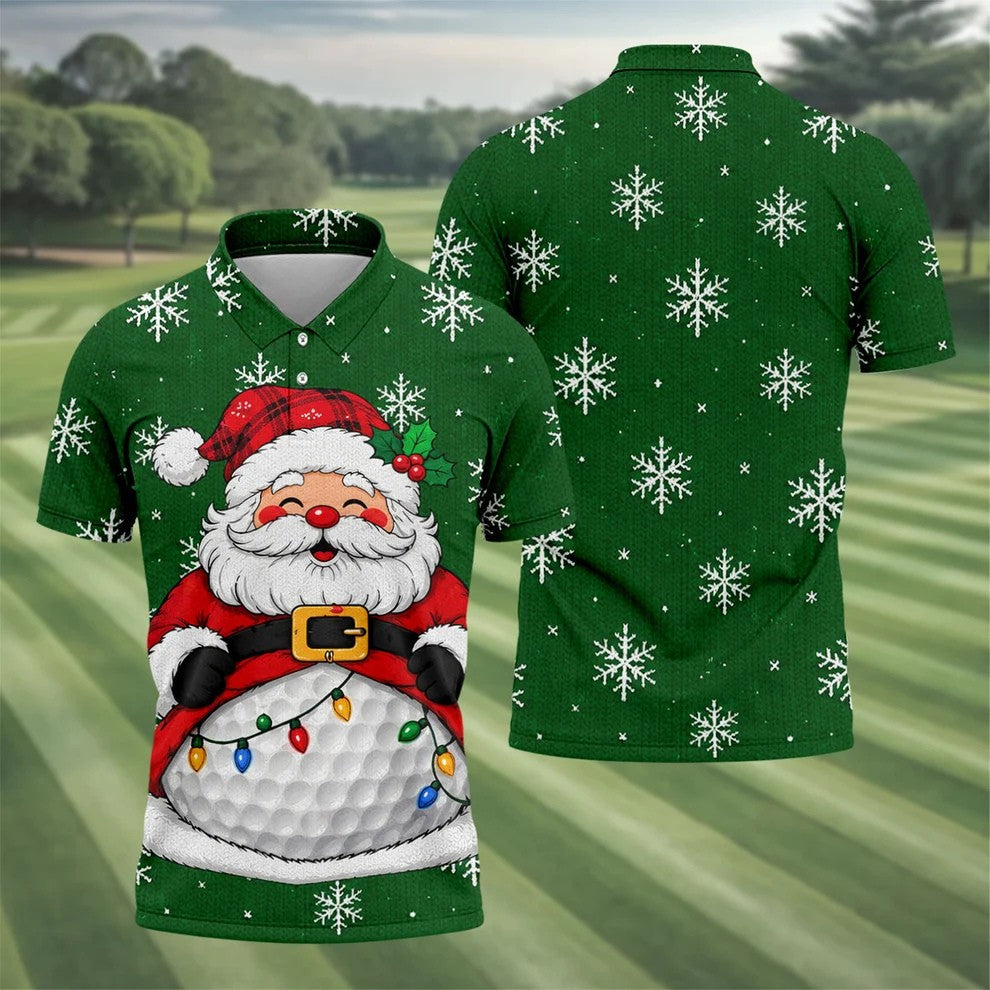 Santa Golf Ball Snowman Christmas Golf Shirt, Mens Golf Polo, Golf Shirts For Men