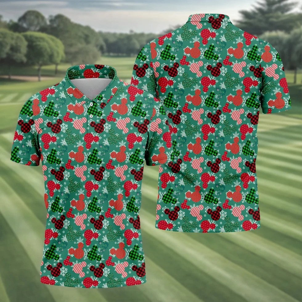 Adorable Cartoon Characters Xmas Golf Shirts, Cute Golf Outfit, Polo Shirts For Men, Christmas Golf Shirt