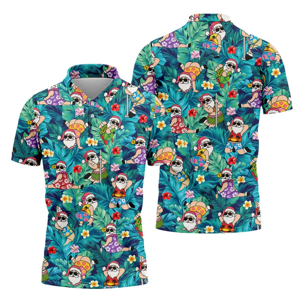 Funny Hula Santa Christmas Golf Shirt, Men's Golf Shirt, Hawaiian Golf Shirt, Printed Golf Shirts