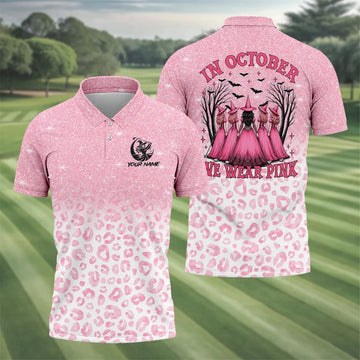 Custom Name In October We Wear Pink Halloween Golf Shirt, Men's Golf Shirt, Hawaiian Golf Shirt