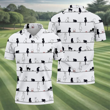 Cute Black and White Cats Pattern Golf Shirt, Men's Golf Shirt, Golf Polo Shirts For Men
