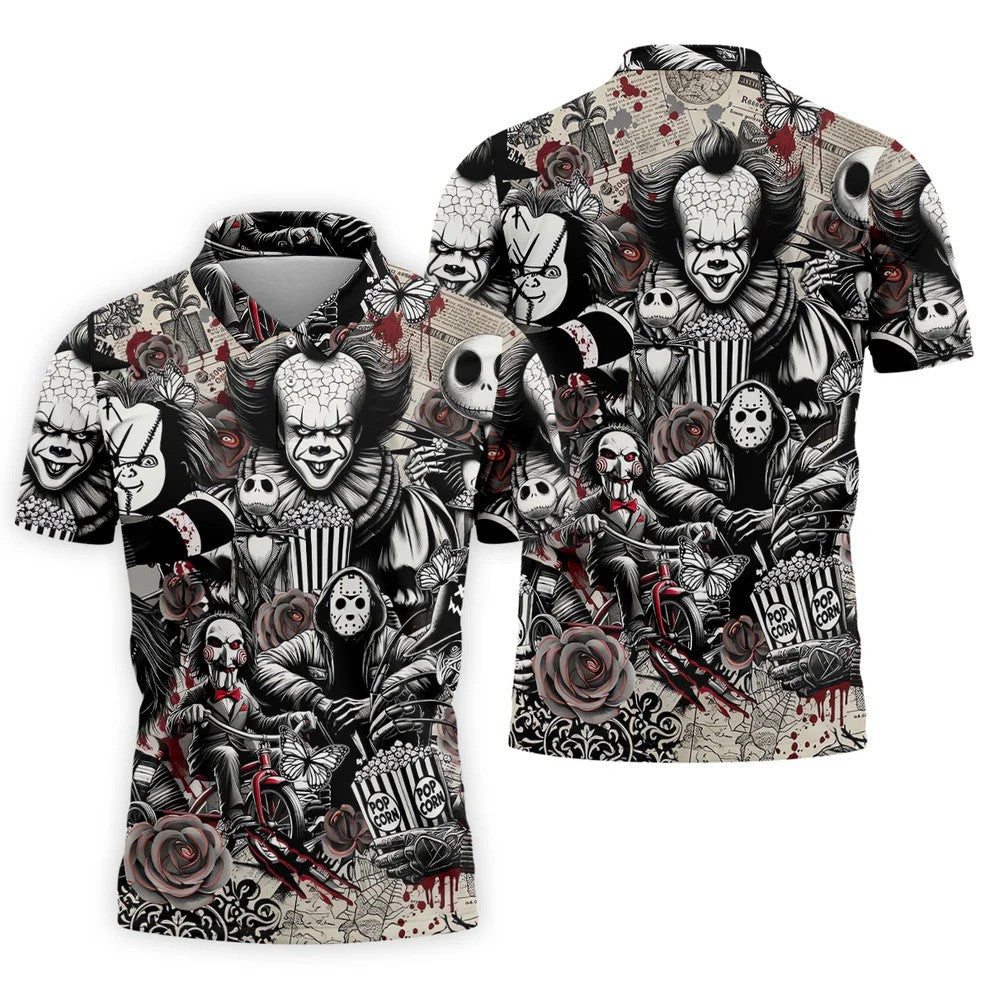 Horror Character Movie Collage Golf Polo Shirt, Men's Golf Polo, Hawaiian Golf Shirt