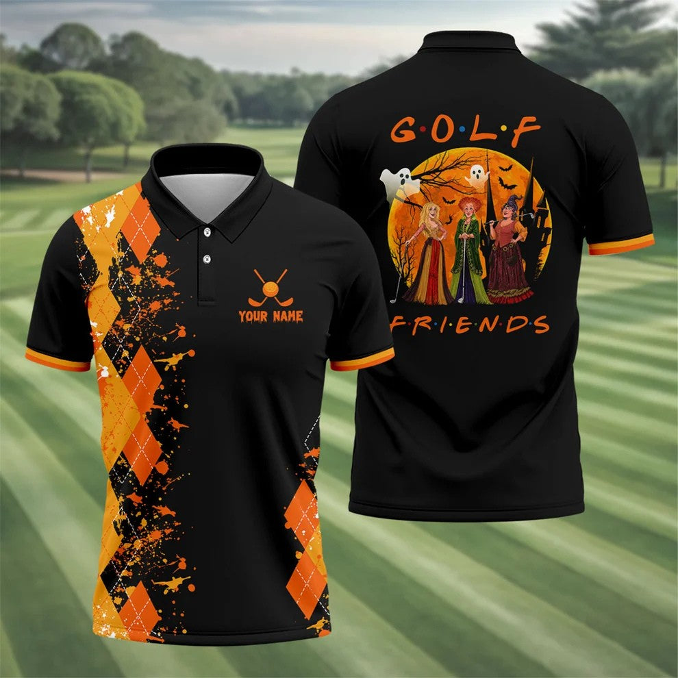 Custom Golf Friends Horror Character Halloween Polo Shirt, Mens Golf Polo, Mens Golf Shirts