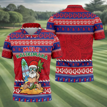 Tropical Santa Mele Kalikimaka Christmas Golf Shirt, Men's Golf Shirt, Hawaiian Golf Shirt, Printed Golf Shirts