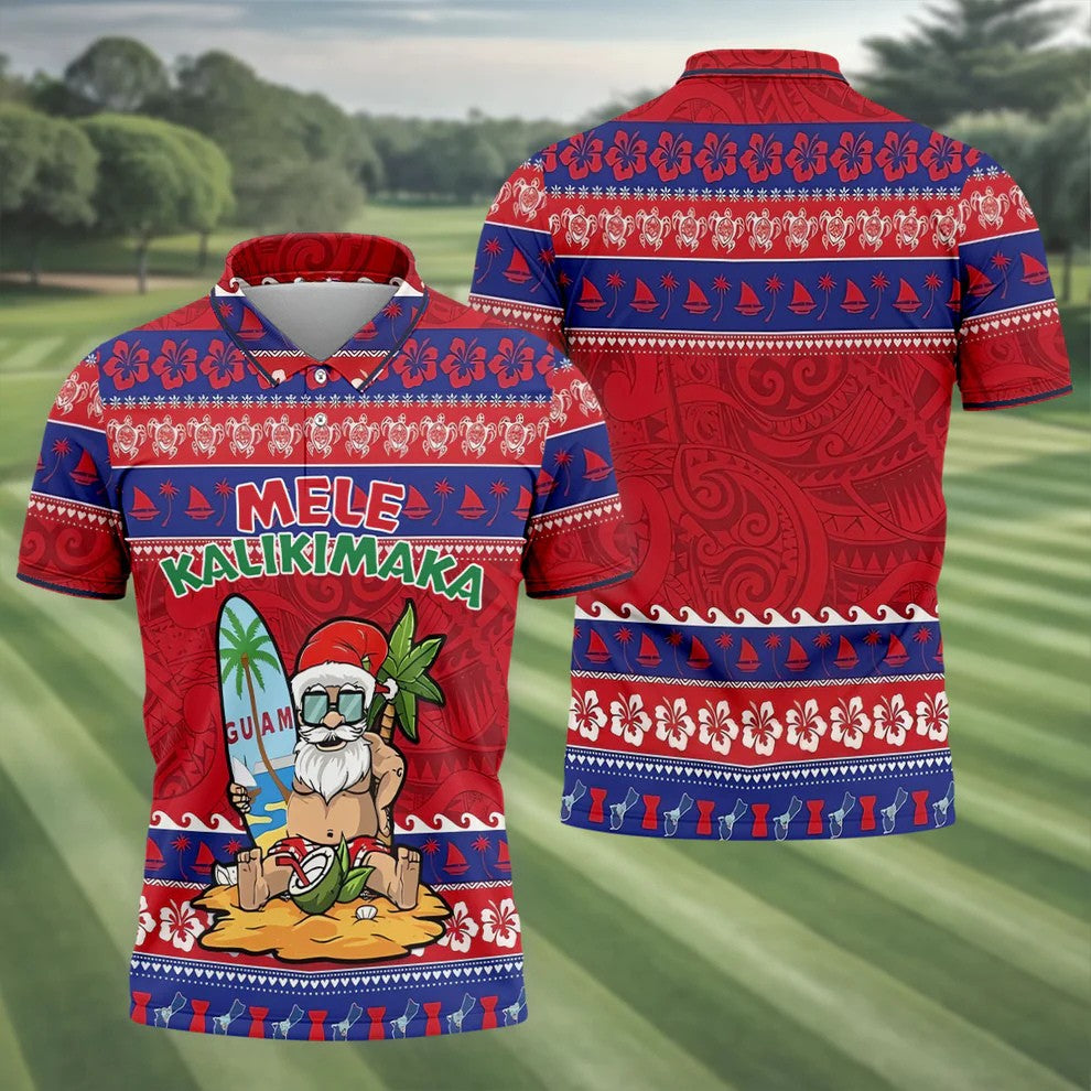Tropical Santa Mele Kalikimaka Christmas Golf Shirt, Men's Golf Shirt, Hawaiian Golf Shirt, Printed Golf Shirts