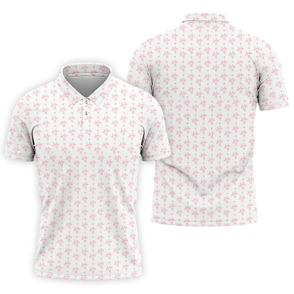 White Pink Funny Adult Pattern Polo Shirt, Golf Shirts For Men, Mens Golf Polo