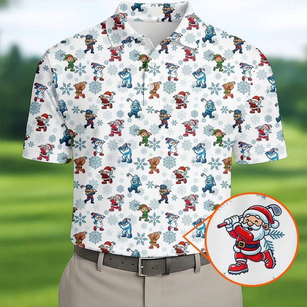 Christmas Characters Golf Pose Funny Golf Shirts, Christmas Golf Shirt, Couple Golf Shirt, Matching Golf Shirt