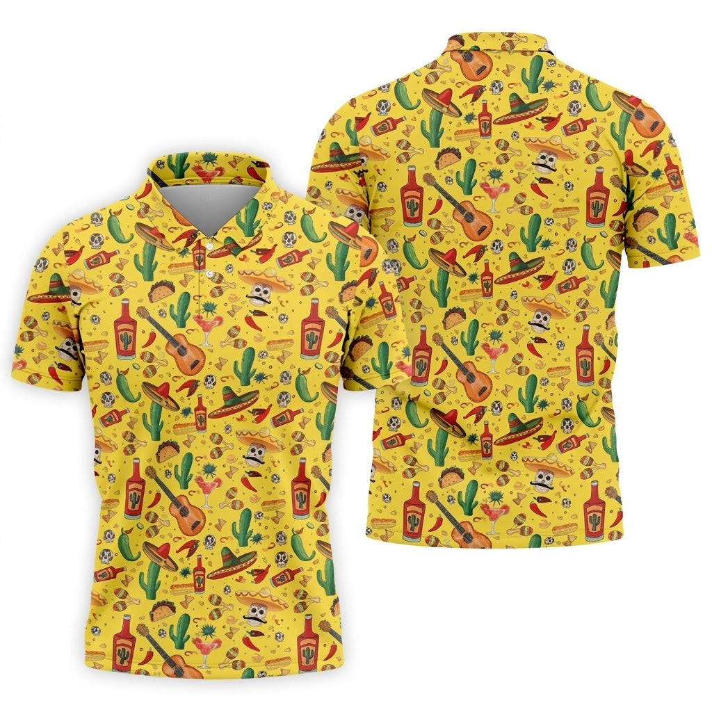 Skulls With Sombreros Funny Cinco De Mayo Fiesta Themed Golf Tops For Men, Golf Shirts For Men