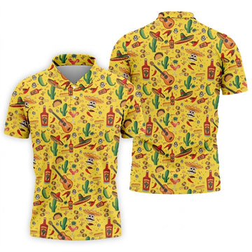 Skulls With Sombreros Funny Cinco De Mayo Fiesta Themed Golf Tops For Men, Golf Shirts For Men
