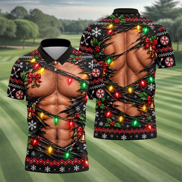 Christmas Ripped Muscle Polo Shirt, Christmas Golf Shirt For Men, Mens Golf Apparel