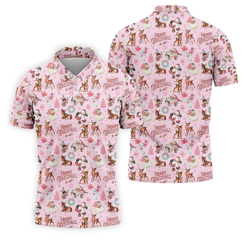Festive Santa Pink Merry Christmas Golf Tops For Men, Christmas Golf Shirt, Men Golf Apparel