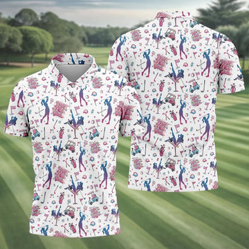 Funny Par Tee Girl Golfer Pattern Golf Polo Shirt, Polo Shirts For Men, Mens Golf Apparel