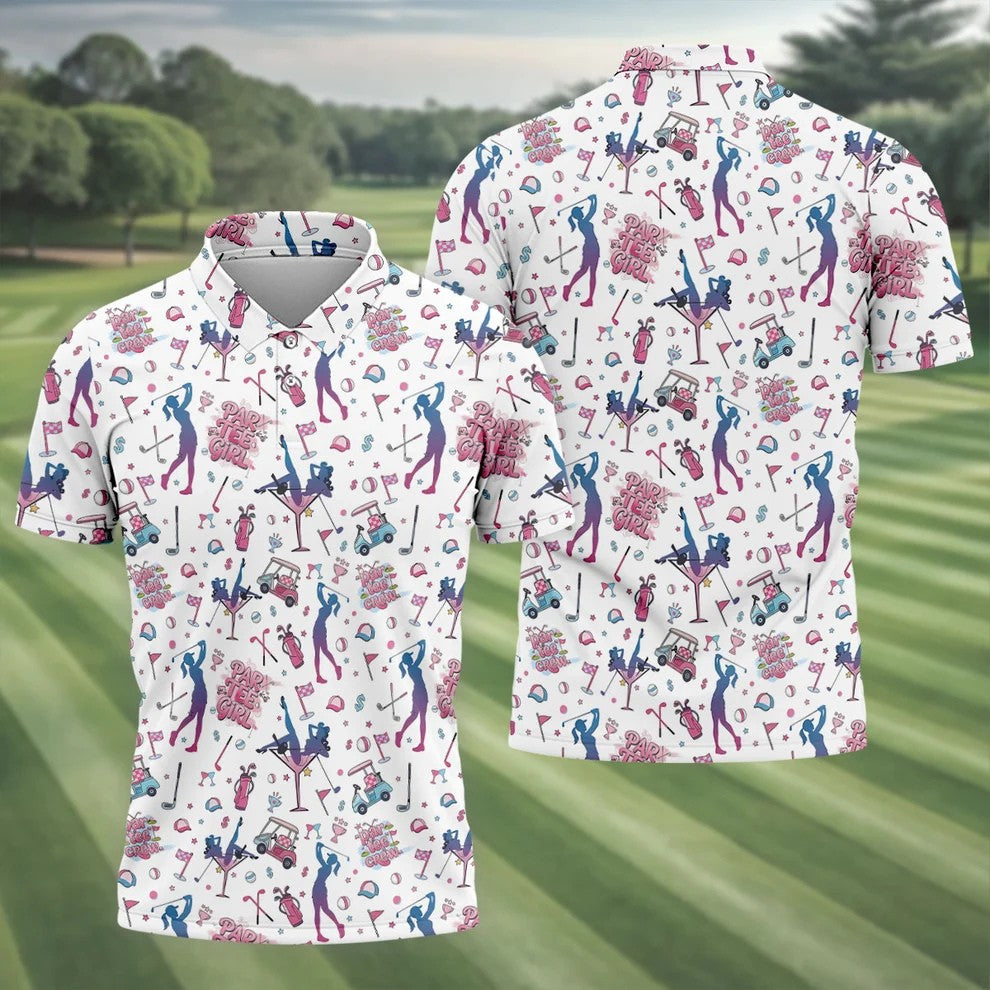 Funny Par Tee Girl Golfer Pattern Golf Polo Shirt, Polo Shirts For Men, Mens Golf Apparel