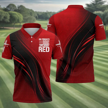 On Friday We Wear Red Faith Cross Red Black Gradient Patriotic Golf Shirt, 250 Years Polo Shirts For Men