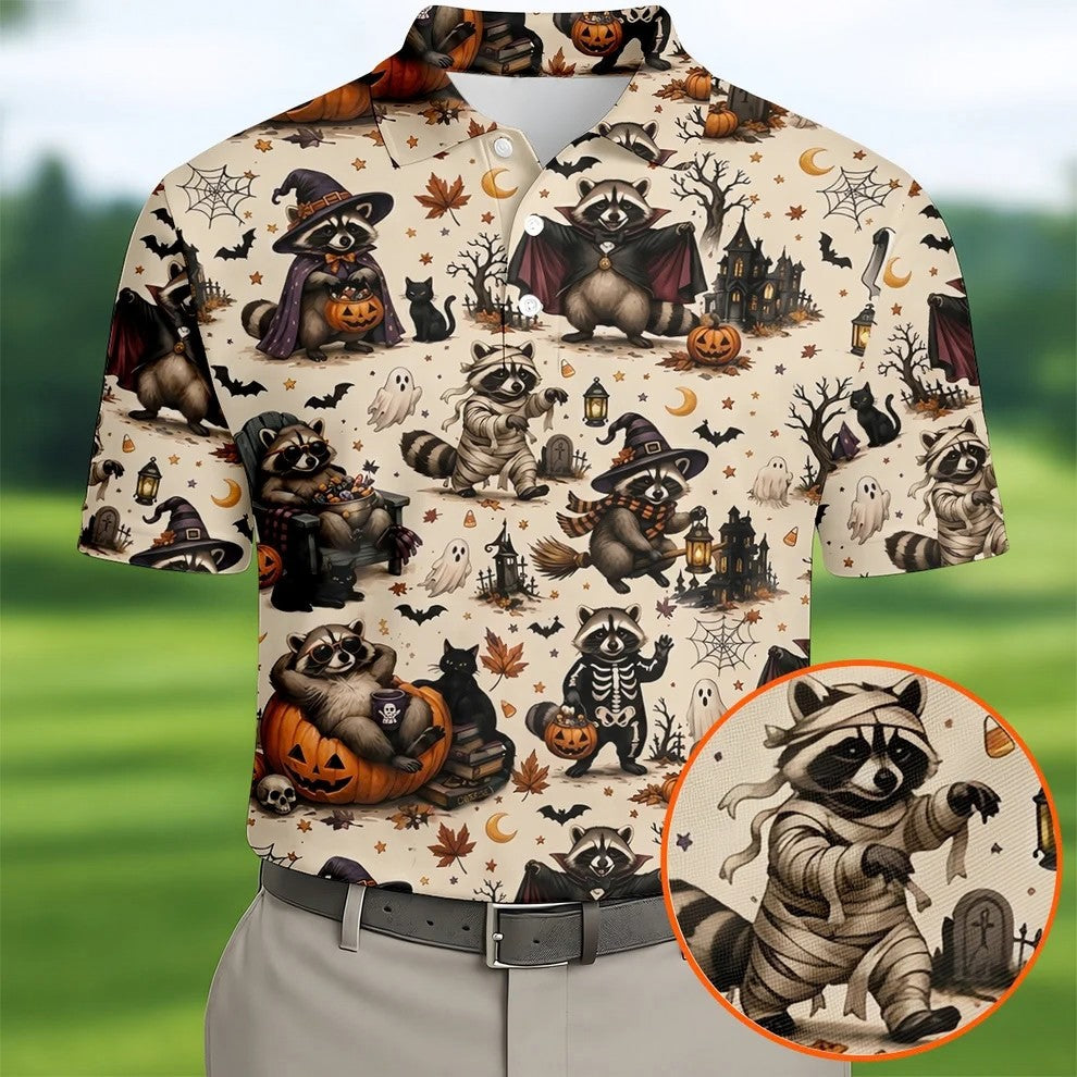 Jimothy Raccoon Costume Halloween Golf Polo Shirt, Golf Clothing, Mens Golf Shirt