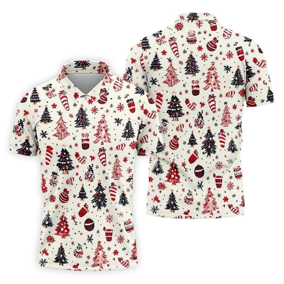 Candy Canes Christmas Tree Golf Tops For Men, Christmas Golf Shirt, Golf Shirts For Men, Polo For Men