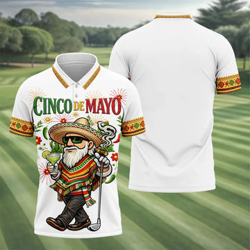 Margarita Man Cinco De Mayo Celebration White Golf Shirt, Fiesta Theme Golf Shirts For Men