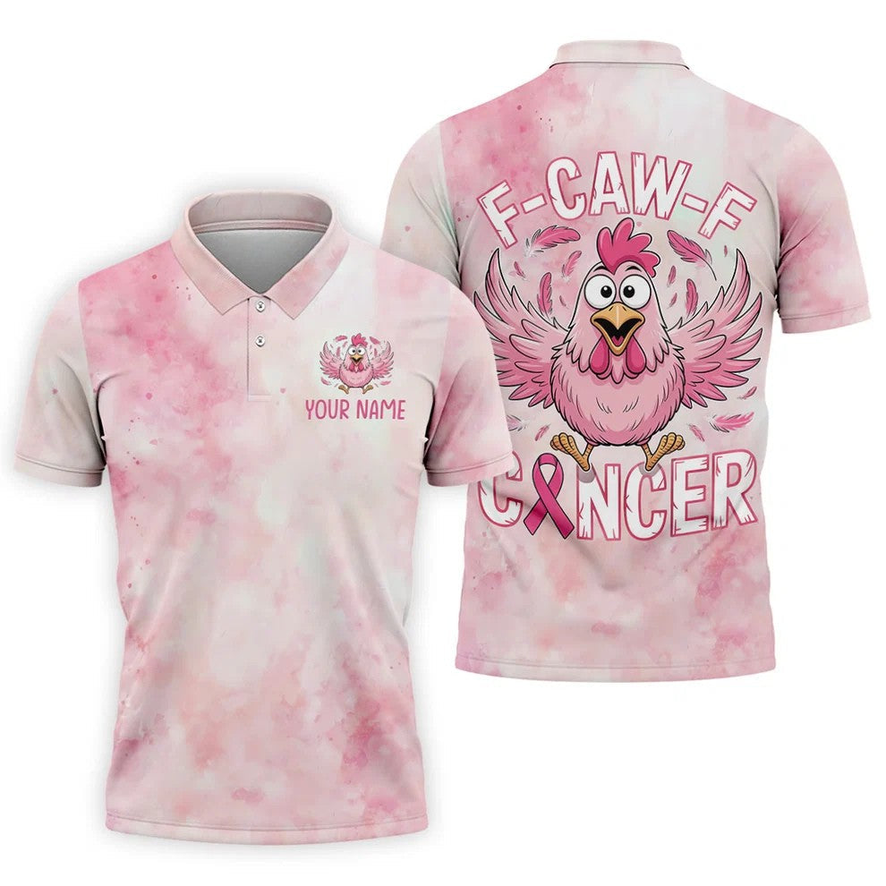 Custom F Caw F Breast Cancer Polo Shirt, Mens Golf Polo, Golf Apparel For Men