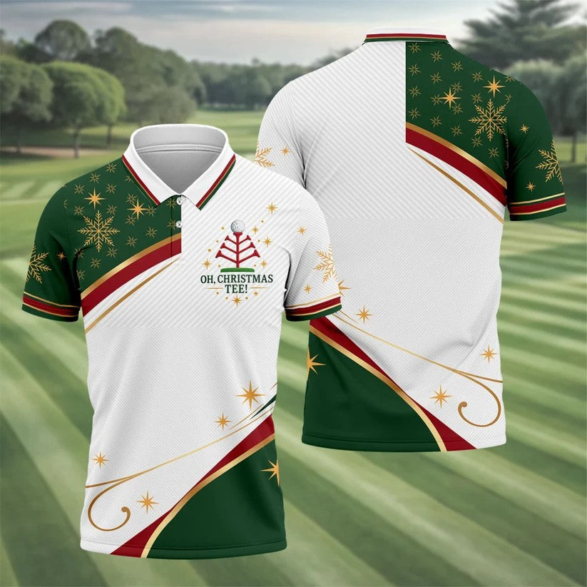 Green Gold Tree Christmas Golf Polo, Golf Polo Shirts For Men, Golf Shirts For Men