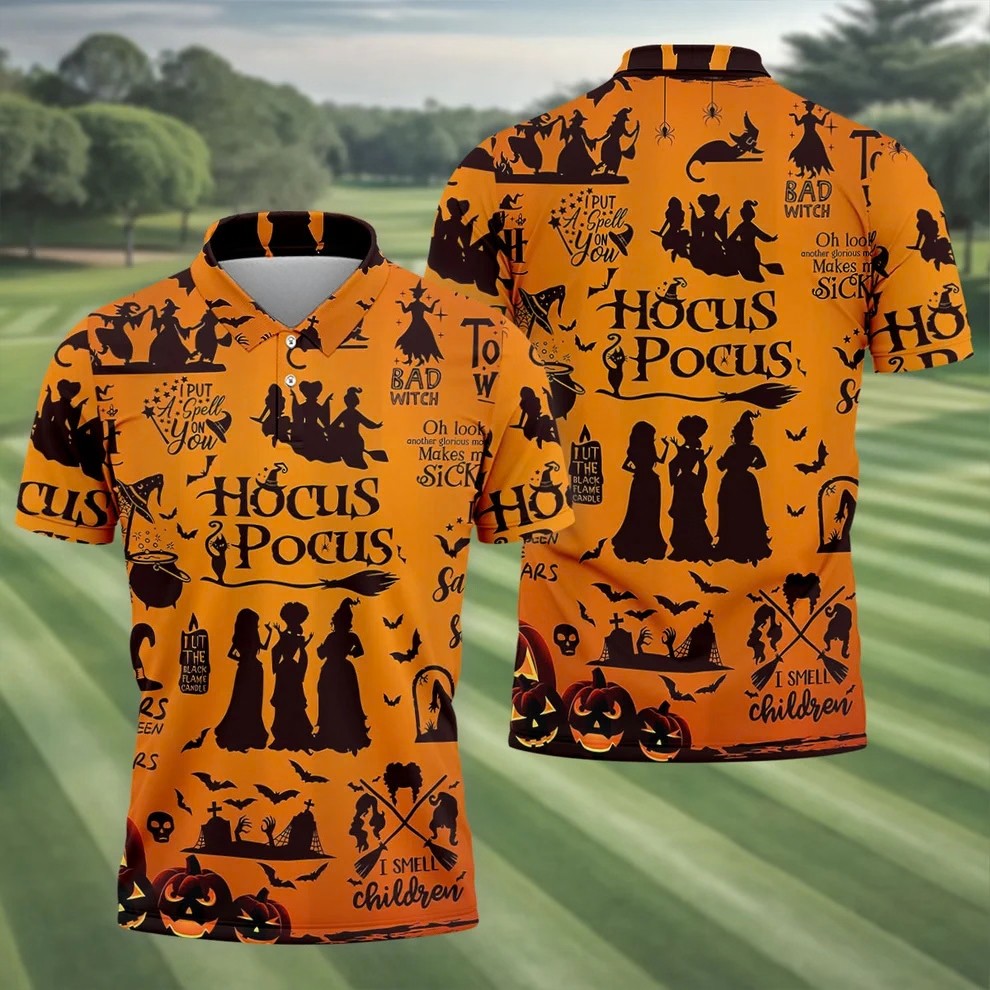 Hocus Pocus Horror Character Halloween Golf Polo Shirt, Spooky Shirt, Mens Golf Polo