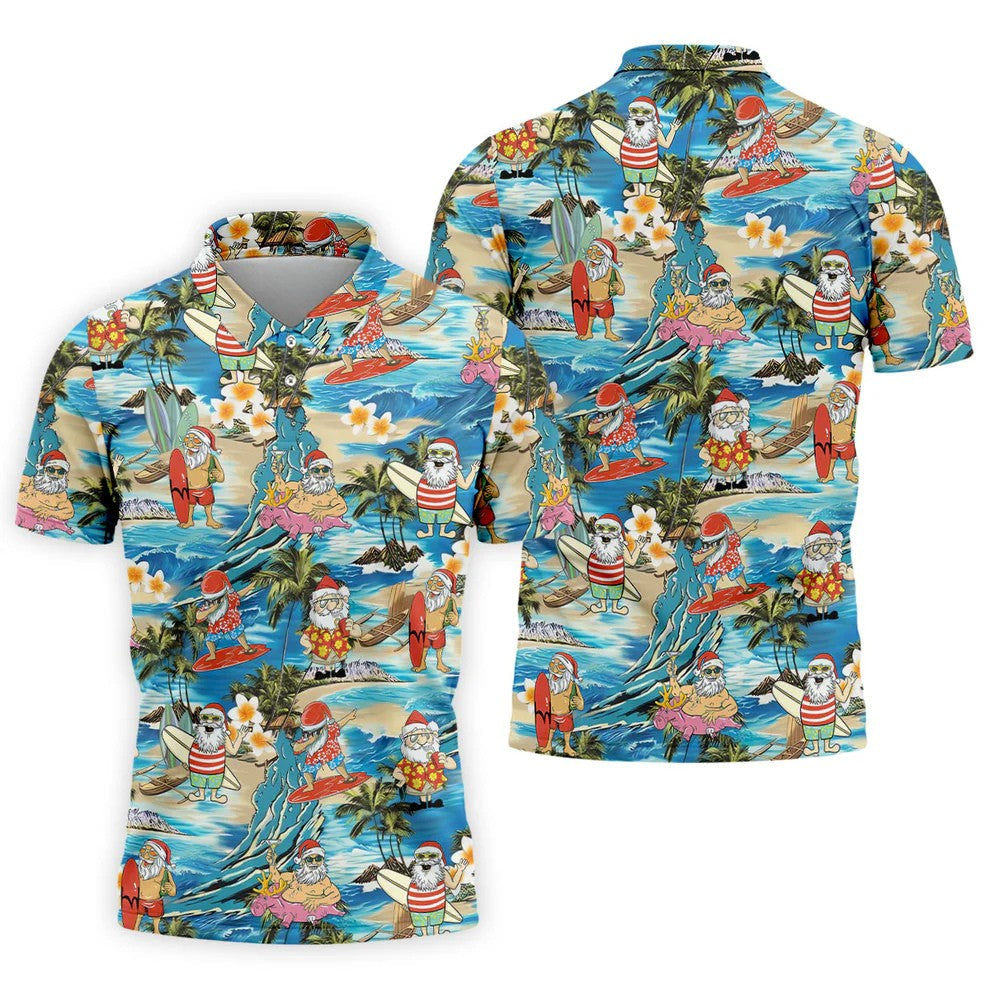 Men's Tropical Santa Surf Vacation Men's Golf Shirt, Christmas Golf Shirt, Golf Apparel For Men