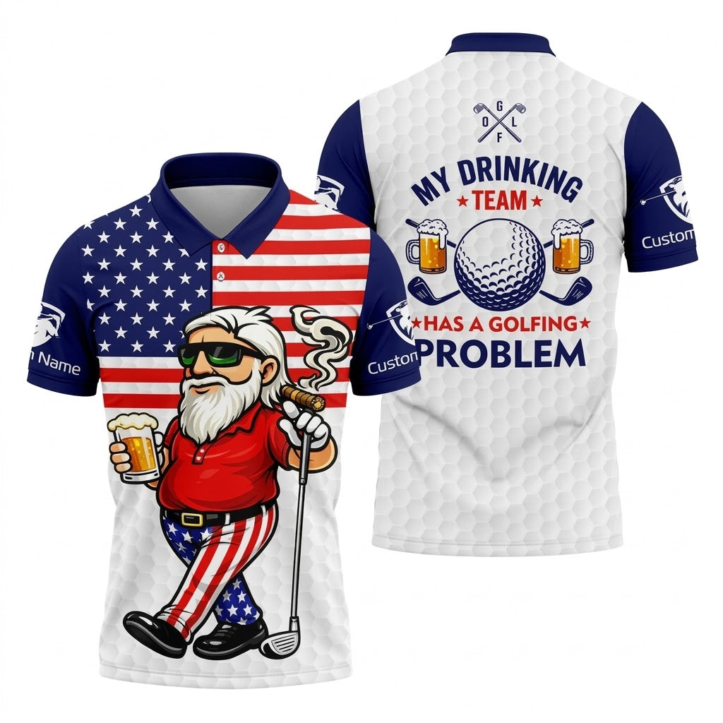 My Drinking Team Has A Golfing Problem Patriotic Man Golf And Beer 250 Years 4th Of July Golf Shirts For Men
