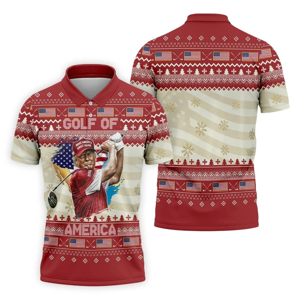 Trump Golf Of America Christmas Golf Shirt Men's Golf Polo Shirt, Golfing Apparel, Gift For Golfers