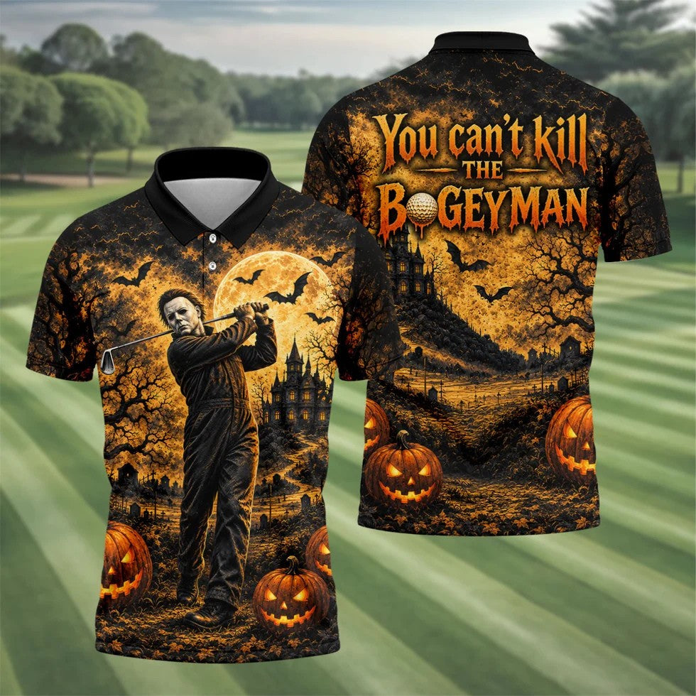 Bogeyman Horror Character Halloween Golf Polo Shirt, Mens Golf Polo, Mens Golf Shirts
