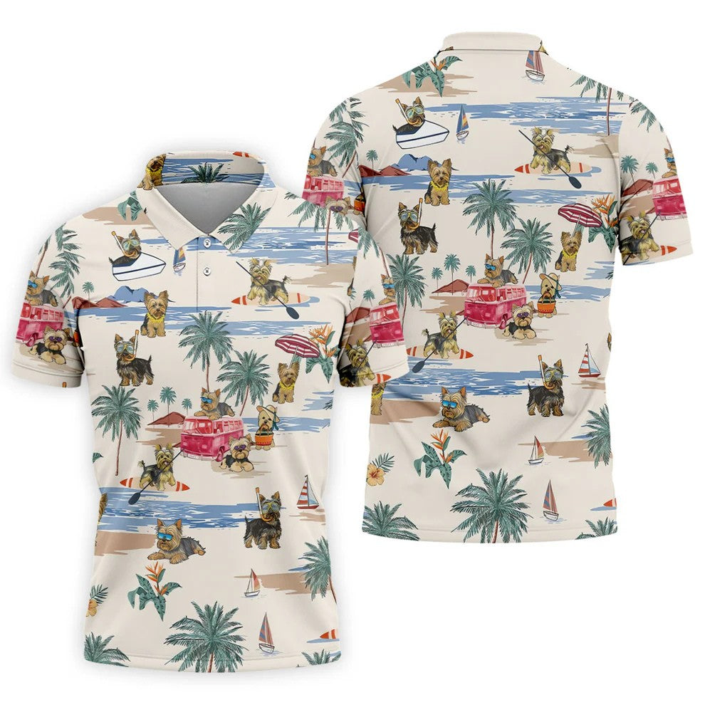 Cute Yorkshire Terrier Beach Vacation Golf Polo Shirt, Hawaiian Golf Shirt, Golf Shirts For Men