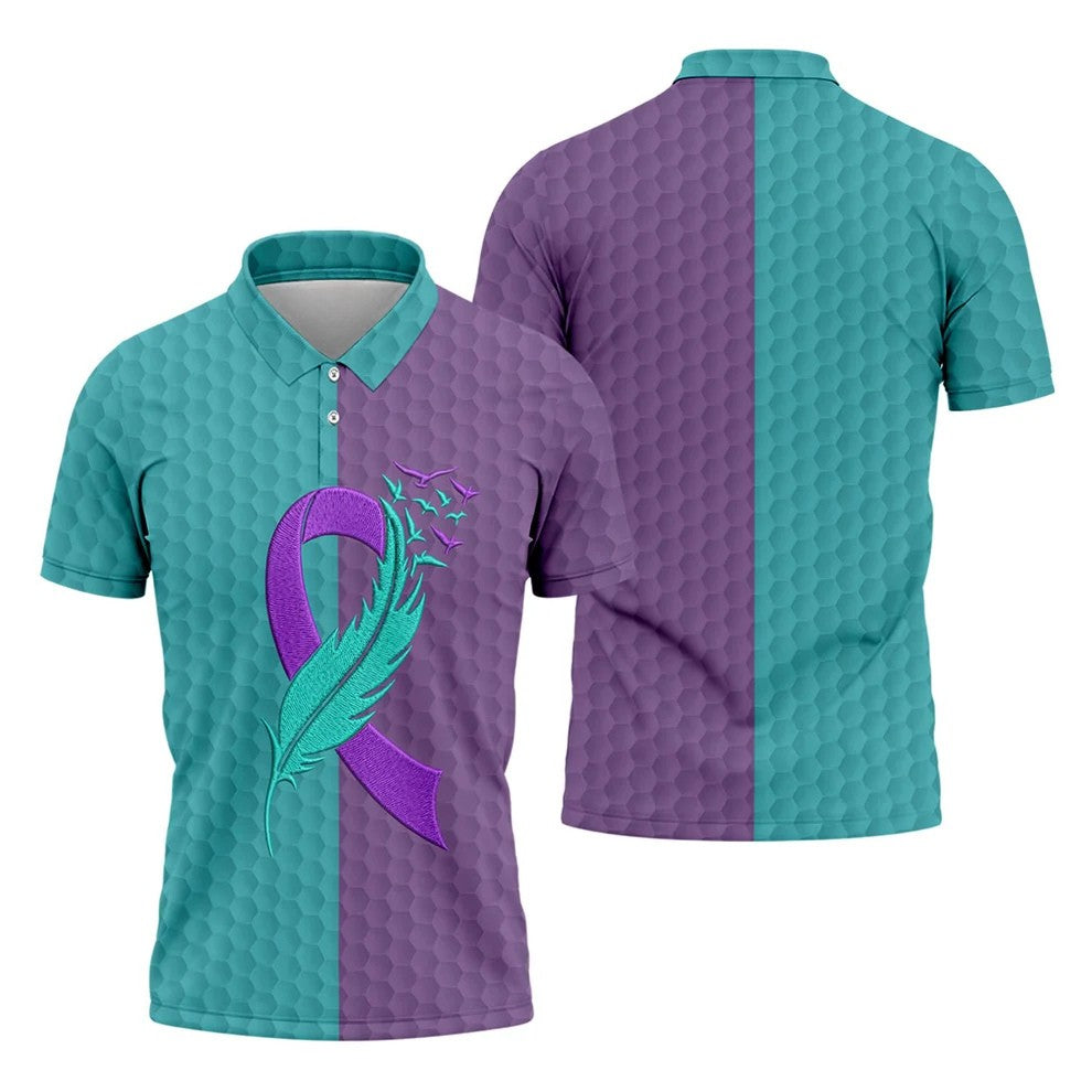 Suicide Prevention Ribbon Feather Birds Golf Polo Shirt, Mens Golf Polo, Mens Golf Apparel