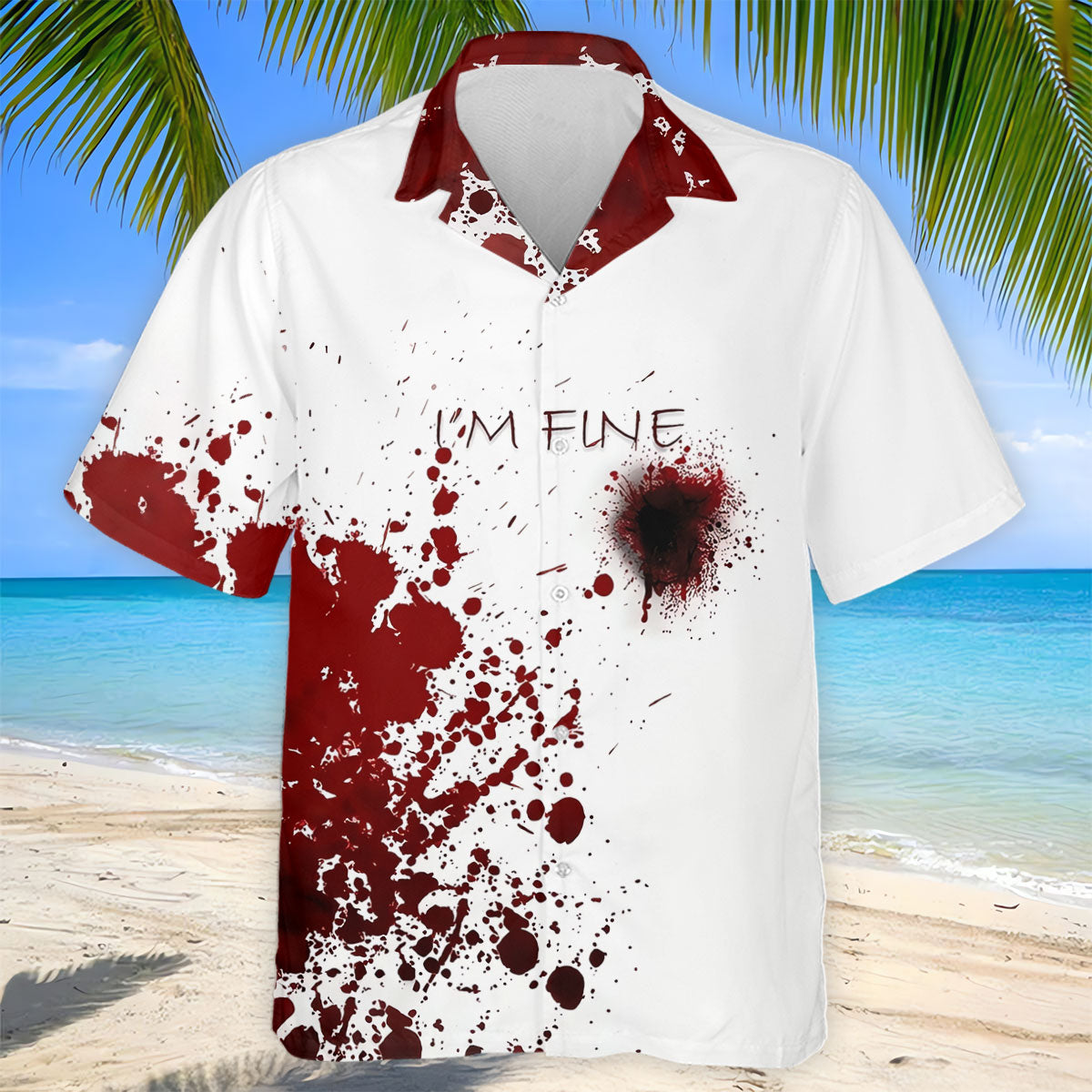 I'm Fine Bloody Splatter Horror Halloween Golf Polo Shirt, Mens Golf Shirts, Printed Golf Shirts