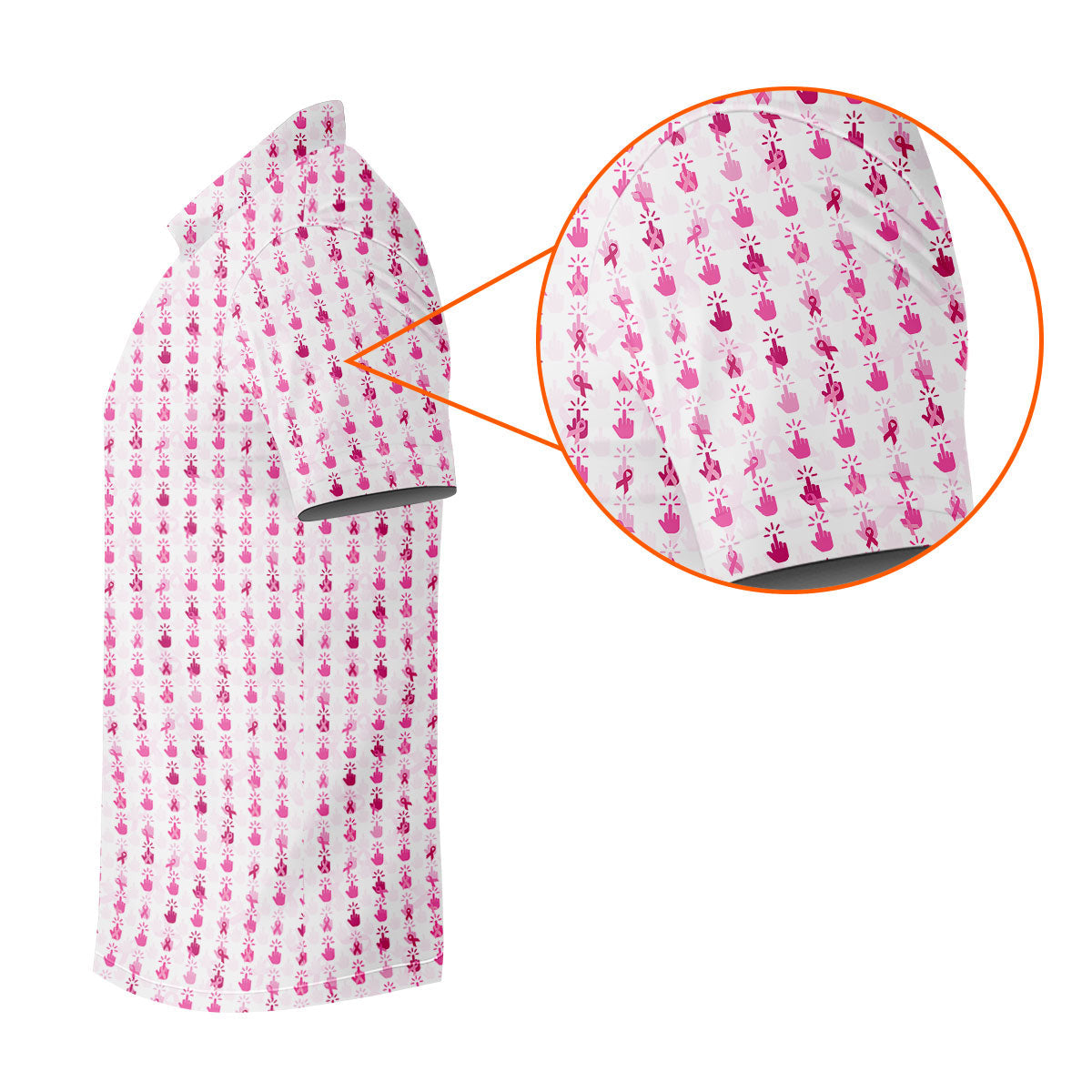 Pink Ribbon Finger Touch Breast Cancer Polo Shirt, Mens Golf Polo, Golf Apparel For Men
