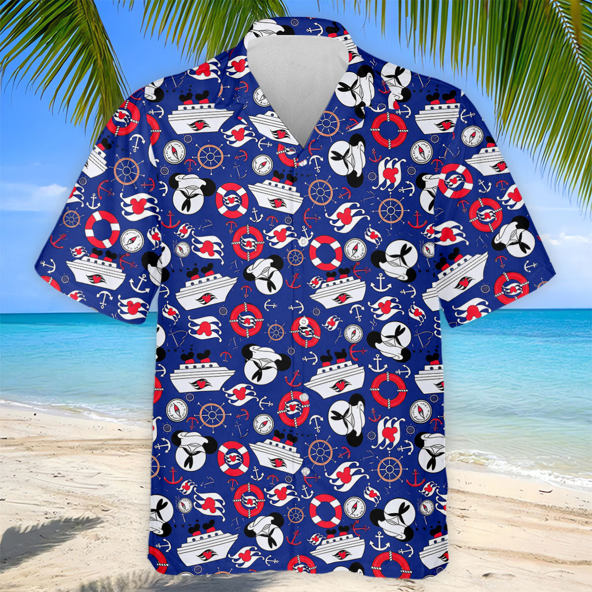 Nautical Cruise Pattern Golf Polo Shirt, Golf Apparel For Men, Long Sleeve Polo Shirts