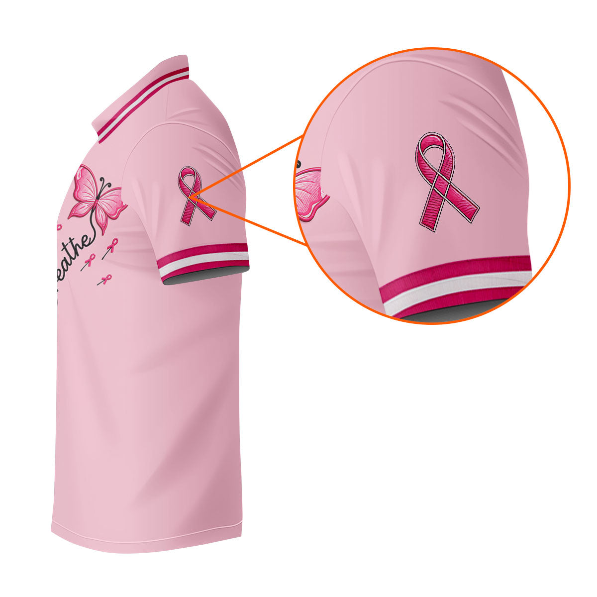 Just Breathe Butterfly Pink Ribbon Breast Cancer Polo Shirt, Golf Polo For Women