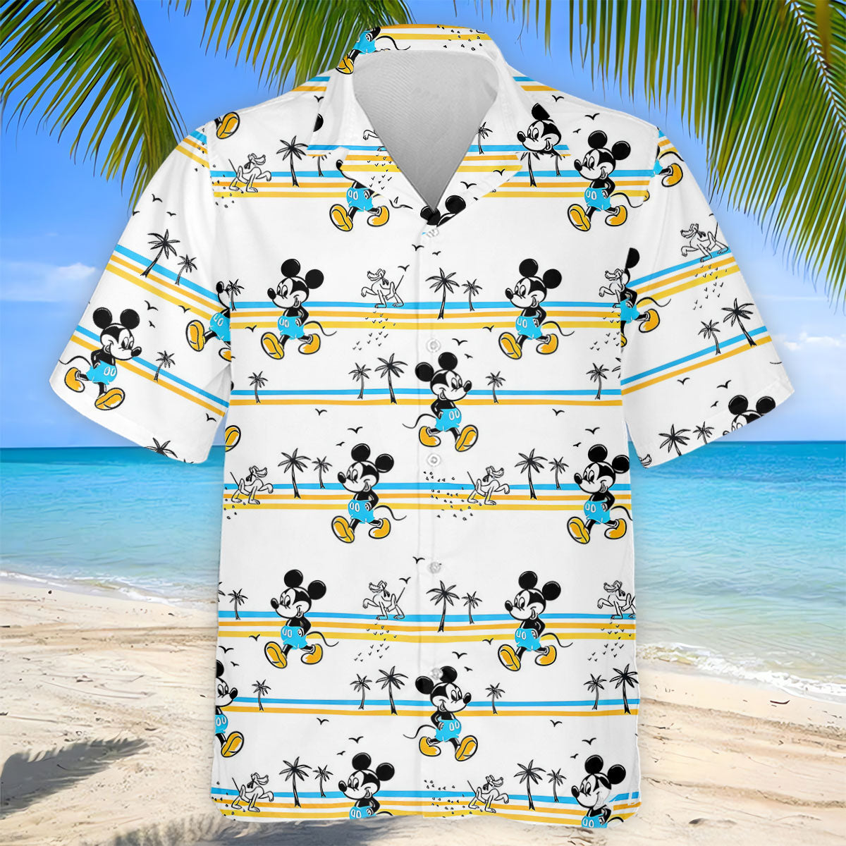 Retro Beach Stripe Cartoon Golf Polo Shirt, Golf Polo Shirts For Men, Mens Golf Apparel