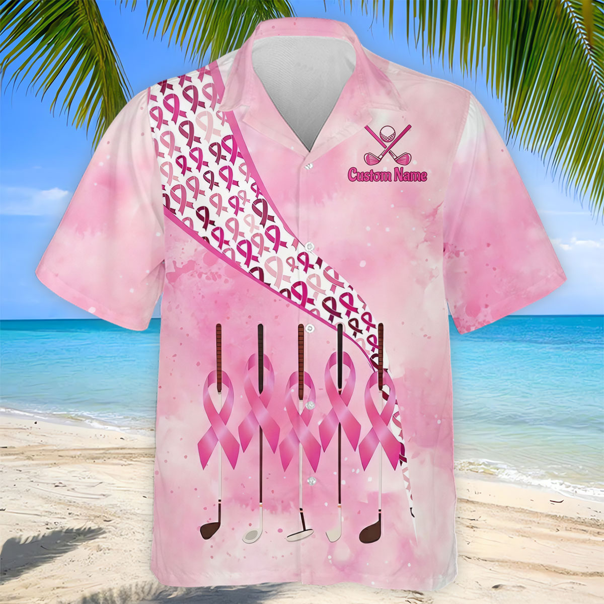 Custom Golf Club Breast Cancer Ribbon Polo Shirt, Mens Golf Shirts, Polo Shirts For Men