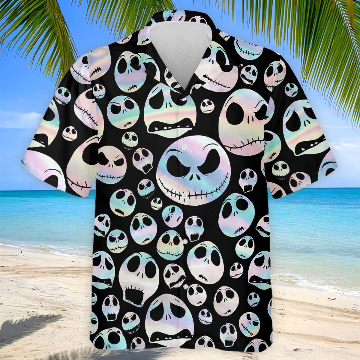Black Horror Character Skull Face Pattern Golf Polo Shirt, Mens Golf Polo, Printed Golf Shirts