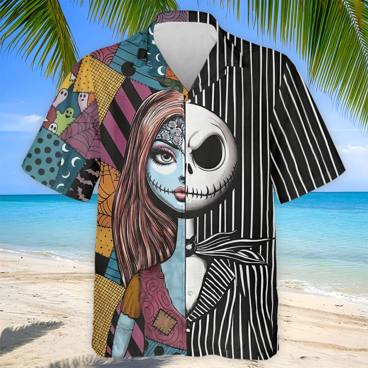 Half Sally And Jack Horror Character Golf Polo Shirt, Men's Golf Shirt, Printed Golf Shirts
