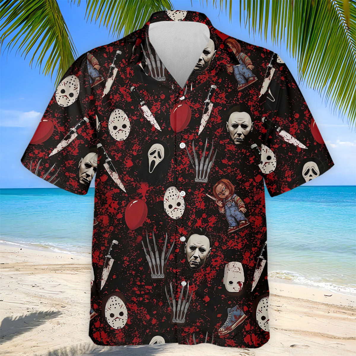 Halloween Horror Character Mask Pattern Hawaiian Golf Shirt, Men's Golf Shirt, Mens Golf Polo