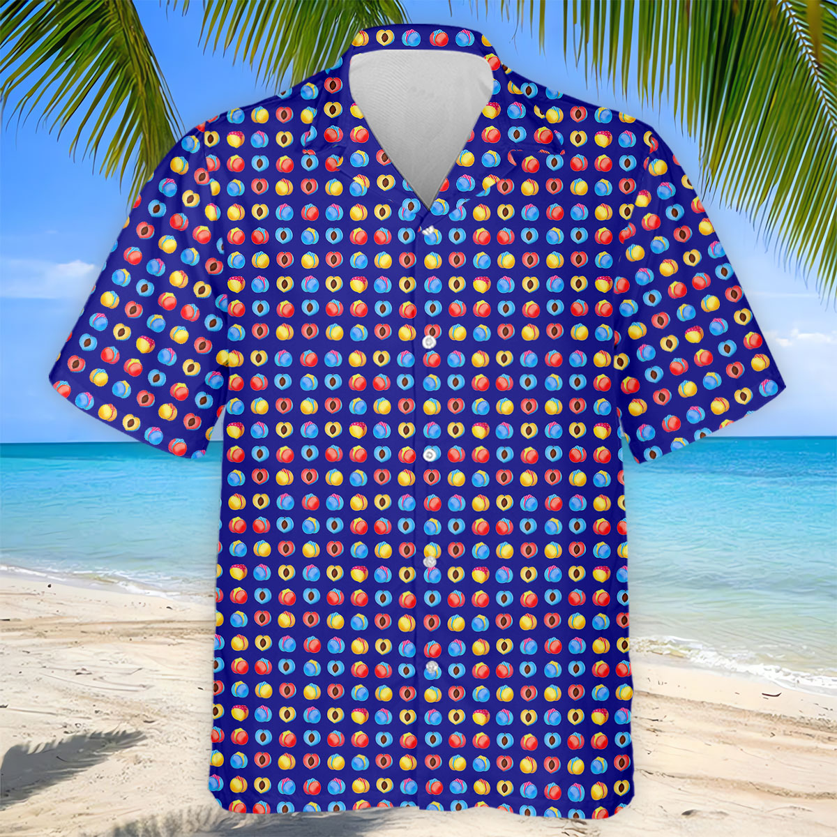 Funny Peach Emoji Pattern Golf Polo Shirt, Men's Golf Polo Shirt, Novelty Golf Shirts For Men
