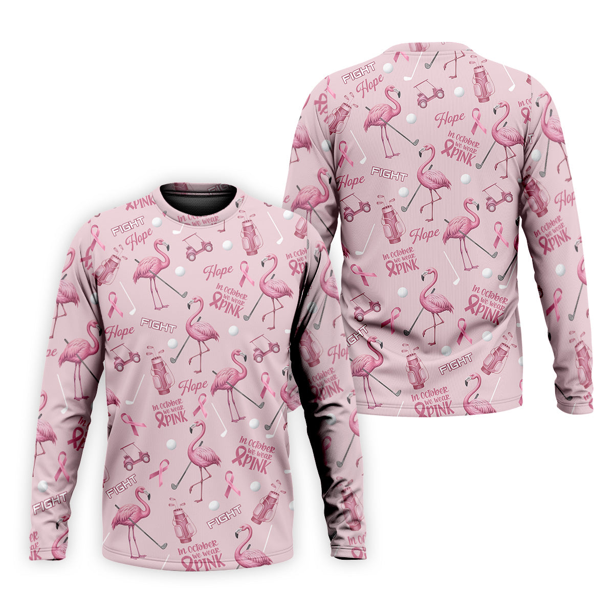 Funny Flamingo Pink Ribbon Men's Polo ShirtBreast Cancer Awareness Shirt, Golf Shirts For Men