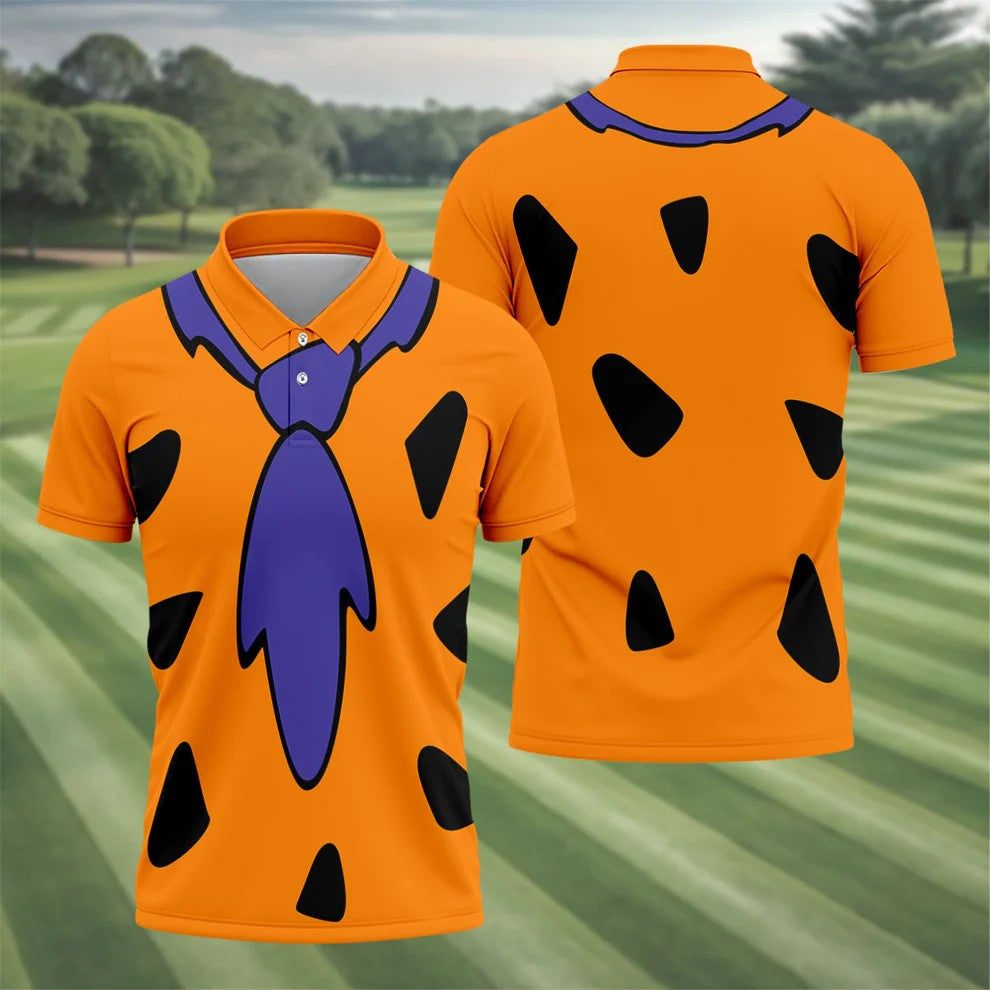 Fred Flintstone Costume Orange Design Hawaiian Golf Shirt, Golf Shirts For Men, Polo Shirts For Men