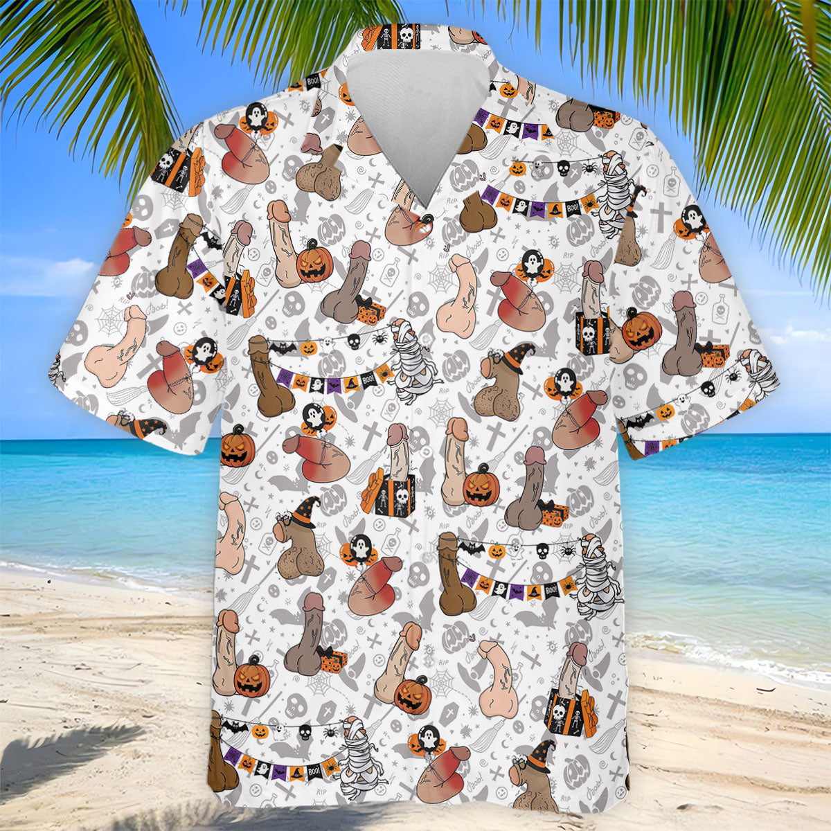 Funny Adult Halloween Pattern Hawaiian Polo Shirt, Polo Shirts For Men, Mens Golf Apparel